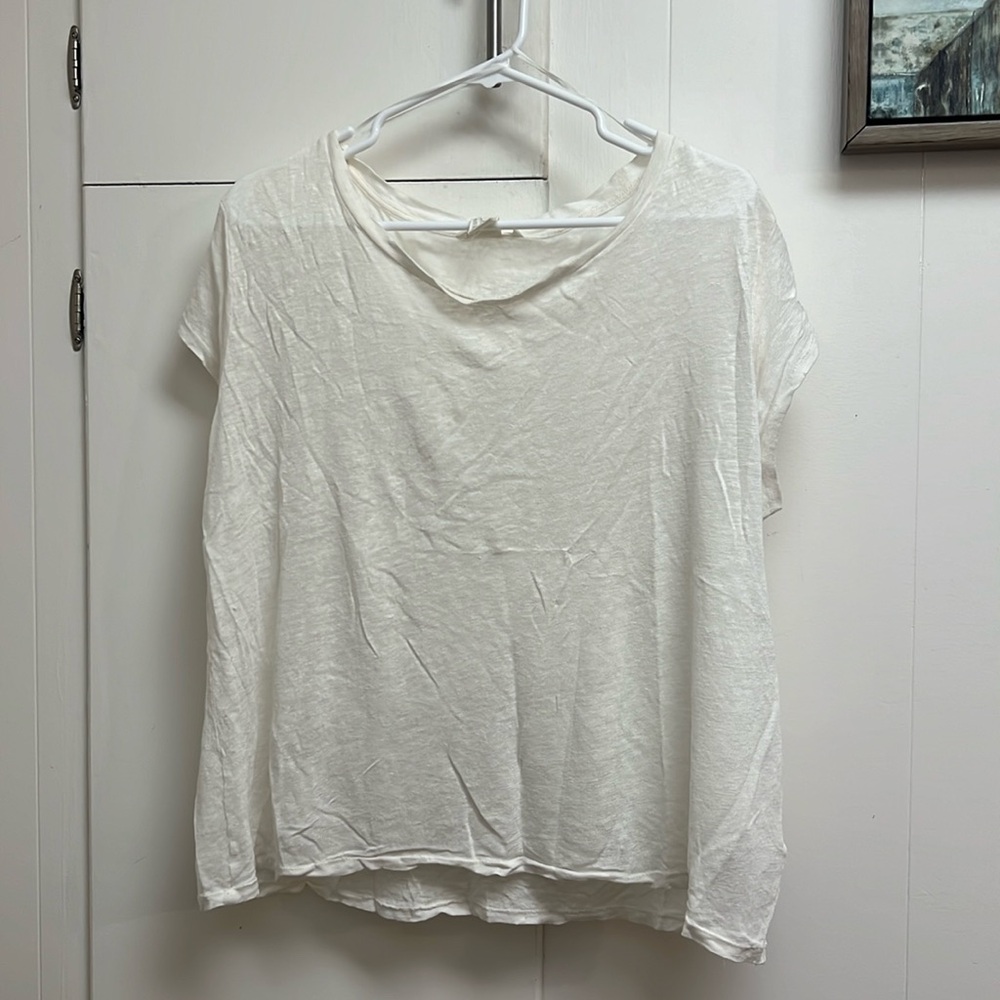 Loose Fitting White (Cream) Linen Tee